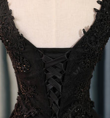 Lovely Black Lace V-neckline Short Corset Homecoming Dress, Black Party Dress Outfits, Evening Dresses Black