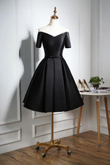 Lovely Black Satin Short Corset Prom Dress, Black Party Dress Outfits, Evening Dresses Gowns