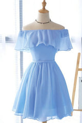 Lovely Blue Short Chiffon Off Shoulder Party Dress, A-line Corset Prom Dress outfits, Dress To Impression