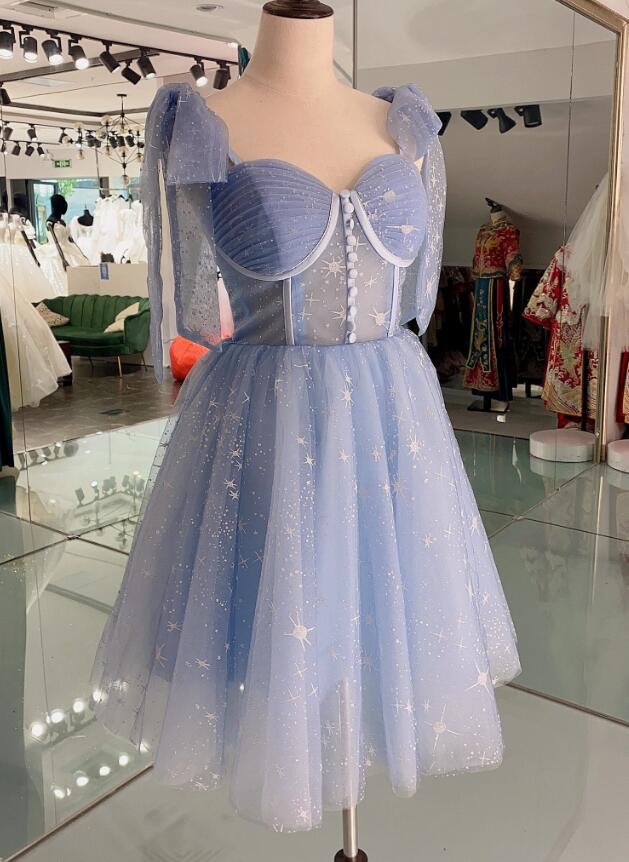 Lovely Blue Short Tulle Corset Homecoming Dress Corset Prom Dresses, Blue Evening Dresses outfit, Prom Dress2030