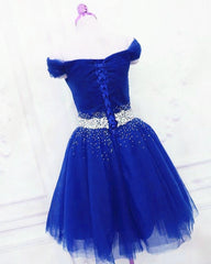 Lovely Blue Tulle Off Shoulder Short Corset Prom Dress, Corset Homecoming Dress outfit, Party Dresses Short Tight