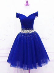 Lovely Blue Tulle Off Shoulder Short Corset Prom Dress, Corset Homecoming Dress outfit, Party Dress Short Tight