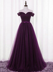 Lovely Dark Purple Tulle V-neckline Corset Prom Dress , Long Corset Bridesmaid Dress outfit, Evening Dresses Classy