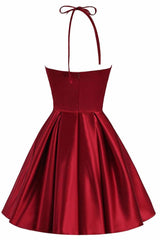 Lovely Halter Short Corset Prom Dress, Corset Homecoming Dresses , Satin Corset Formal Dress outfit, Prom Dress V Neck