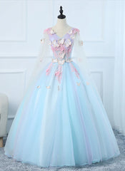 Lovely Light Blue Tulle PLong Corset Formal Gown Party Dress, Blue Sweet 16 Dresses outfit, Homecoming Dresses Pretty