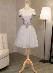 Lovely Light Grey Corset Homecoming Dress , Tulle Short Party Dress Outfits, Homecoming Dress With Sleeves