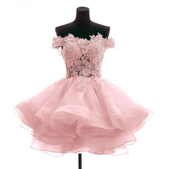 Lovely Off Shoulder Organza and Lace Sweetheart Corset Prom Dress, Corset Homecoming Dresses outfit, Prom Dresses Online