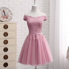 Lovely Off Shoulder Short Party Dress, Cute Corset Homecoming Dress outfit, On Piece Dress