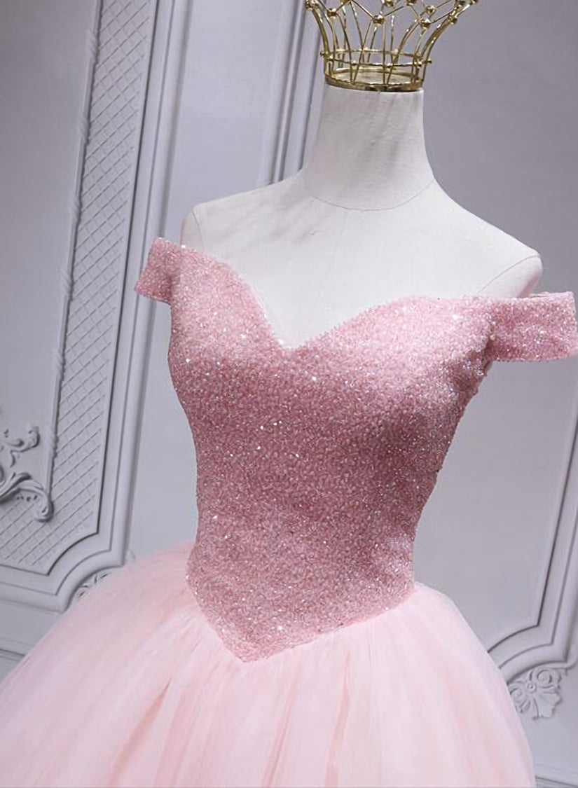 Lovely Pink Off Shoulder Style Princess Tulle Corset Homecoming Dress, Pink Corset Prom Dress Party Dress Outfits, Bridesmaid Dresses 3 12 Length