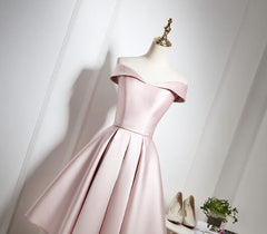 Lovely Pink Satin Off Shoulder Knee Length Corset Formal Dress, Corset Homecoming Dress outfit, Homecoming Dress Website