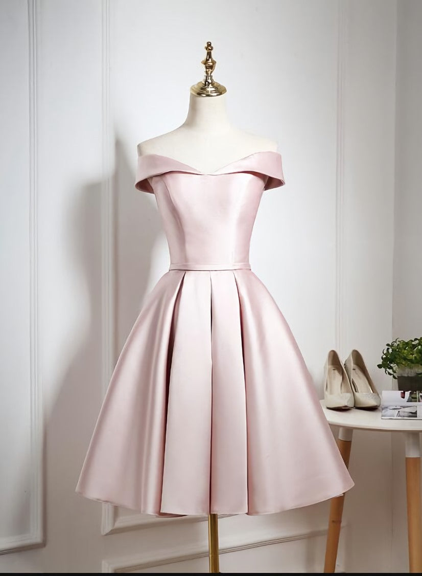 Lovely Pink Satin Off Shoulder Knee Length Corset Formal Dress, Corset Homecoming Dress outfit, Homecoming Dresses Websites