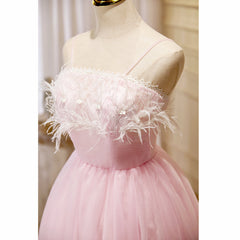 Lovely Pink Tulle Straps Knee Length Party Dresses, Pink Short Corset Prom Dresses outfit, Pink Formal Dress