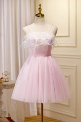 Lovely Pink Tulle Straps Knee Length Party Dresses, Pink Short Corset Prom Dresses outfit, Dark Red Dress