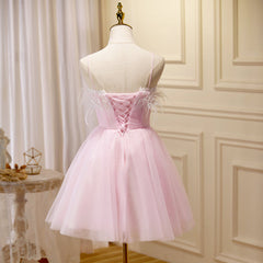 Lovely Pink Tulle Straps Knee Length Party Dresses, Pink Short Corset Prom Dresses outfit, Dinner Dress