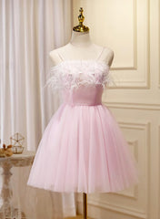 Lovely Pink Tulle Straps Knee Length Party Dresses, Pink Short Corset Prom Dresses outfit, 15 Th Grade Dance Dress
