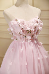 Lovely Pink Tulle with Flowers Short Party Dress, Pink Tulle Corset Homecoming Dresses outfit, Evening Dresses Ball Gown