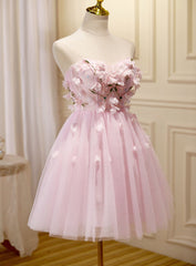 Lovely Pink Tulle with Flowers Short Party Dress, Pink Tulle Corset Homecoming Dresses outfit, Evenning Dresses Short