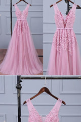 Lovely Pink V-neckline Long Party Dress ,Tulle Corset Bridesmaid Dress outfit, Formal Dresses Australia