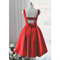Lovely Red Satin Short Party Dress, Red Short Corset Prom Dress outfits, Black Formal Dress