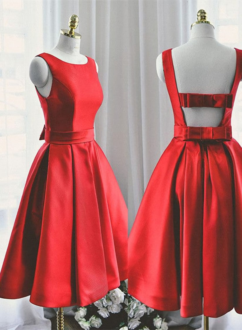 Lovely Red Satin Short Party Dress, Red Short Corset Prom Dress outfits, Prom Dress Blue
