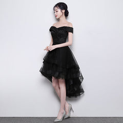 Lovely Simple Black High Low New Corset Homecoming Dress , Party Dresses outfit, Homecoming Dresses With Sleeves