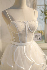 Lovely Spaghetti Strap Tulle Short Corset Prom Dress, A-Line Corset Homecoming Dress outfit, Party Dresses Short Tight