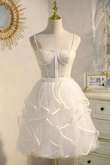 Lovely Spaghetti Strap Tulle Short Corset Prom Dress, A-Line Corset Homecoming Dress outfit, Party Dress Short Tight