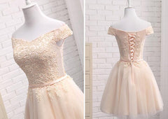 Lovely Tulle Cap Sleeves Party Dresses, Corset Bridesmaid Dress for Sale outfits, Homecoming Dress Short
