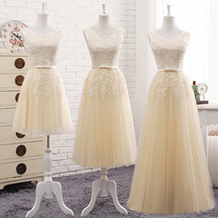 Lovely Tulle Light Champagne Corset Bridesmaid Dress, Long Party Dress Outfits, Formal Dress For Teens
