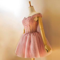 Lovely Tulle Light Pink-Purple Mini Party Dress, Lovely Off Shoulder Lace-up Corset Homecoming Dress outfit, Prom Dress Website