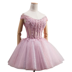 Lovely Tulle Light Pink-Purple Mini Party Dress, Lovely Off Shoulder Lace-up Corset Homecoming Dress outfit, Prom Dress Websites