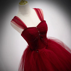 Lovely Wine Red Princess Tulle Beaded Long Party Dress, Dark Red Corset Formal Gown outfit, Prom Dress Sales