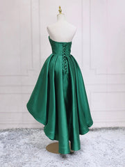 Green Satin High Low Party Dresses, Strapless Green Corset Homecoming Dresses outfit, Prom Dress Piece