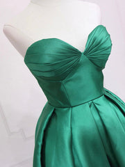 Green Satin High Low Party Dresses, Strapless Green Corset Homecoming Dresses outfit, Prom Dresses Piece