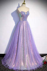 Purple Strapless Sequins Floor Length Corset Prom Dress, A-Line Corset Formal Dress outfit, Dream Wedding