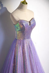 Purple Strapless Sequins Floor Length Corset Prom Dress, A-Line Corset Formal Dress outfit, Bridesmaids Dress Modest