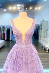 Purple V-Neck Lace Long Corset Prom Dress, Purple A-Line Corset Formal Evening Dress outfit, Country Wedding Dress