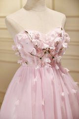 Pink Tulle Short Corset Prom Dress, Pink A-Line Strapless Corset Homecoming Dress outfit, Bridesmaid Dress Blushing Pink