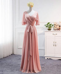 Simple V Neck Chiffon Long Corset Prom Dress, Corset Bridesmaid Dress outfit, Prom Dresses 2035