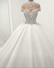 Luxurious High Neck Crystal Beading Corset Ball Gown Corset Wedding Dresses outfit, Wedding Dress Beach