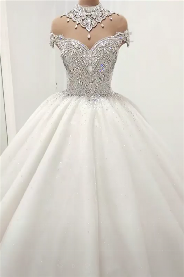 Luxurious High Neck Crystal Beading Corset Ball Gown Corset Wedding Dresses outfit, Wedding Dresses Boho