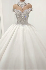 Luxurious High Neck Crystal Beading Corset Ball Gown Corset Wedding Dresses outfit, Wedding Dresses Boho