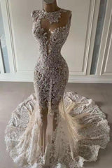 Luxurious Mermaid Lace Appliques Corset Wedding Dress Sheer Skirt Gowns, Wedding Dressing Gowns