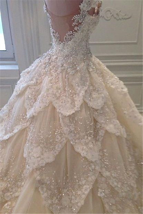 Luxurious Off the Shoulder Beading Corset Wedding Dress Crystal Tiered Chapel Train Bridal Gowns outfit, Wedding Dress Under