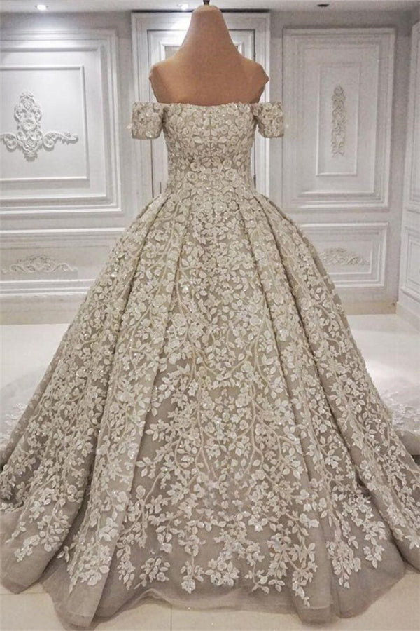 Luxurious Off the shoulder Lace appliques Appliques Corset Wedding Dress outfit, Weddings Dresses Style