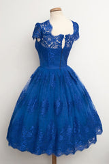 Luxurious Royal Blue Corset Homecoming Dress,Scalloped-Edge Corset Ball Knee-Length Dress outfit, Party Dresses Website