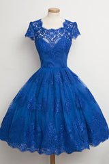 Luxurious Royal Blue Corset Homecoming Dress,Scalloped-Edge Corset Ball Knee-Length Dress outfit, Party Dress Website