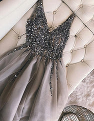 Luxurious Sequins Beaded V-neck Tulle Corset Homecoming Dresses Short Party Dress Outfits, Prom Dresses Ball Gown Elegant