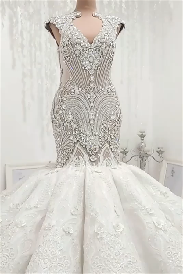 Luxurious Sleeveless Appliques Rhinestones Mermaid Corset Wedding Bridal Gowns outfit, Wedding Dresses Under 303