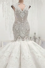 Luxurious Sleeveless Appliques Rhinestones Mermaid Corset Wedding Bridal Gowns outfit, Wedding Dresses Under 303